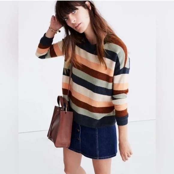 MADEWELL Payton Striped Merino Wool / Alpaca Blend Balloon Sleeve Sweater Size M - Picture 1 of 13